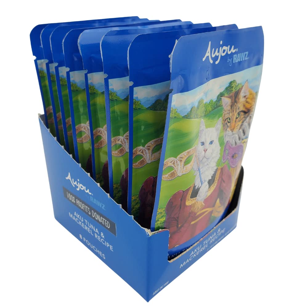 Rawz Aujou Aku no-gums claim emphasizes ingredient clarity for cats.