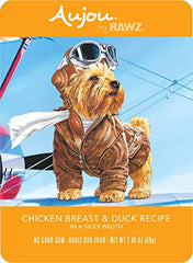 Rawz Aujou chicken breast & duck dog food pouch for complete daily nutrition.