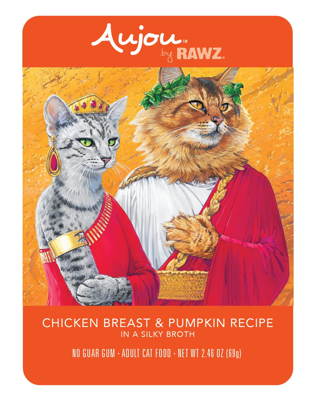 Rawz Aujou cat food pouch close-up shows convenient packaging for quick meals