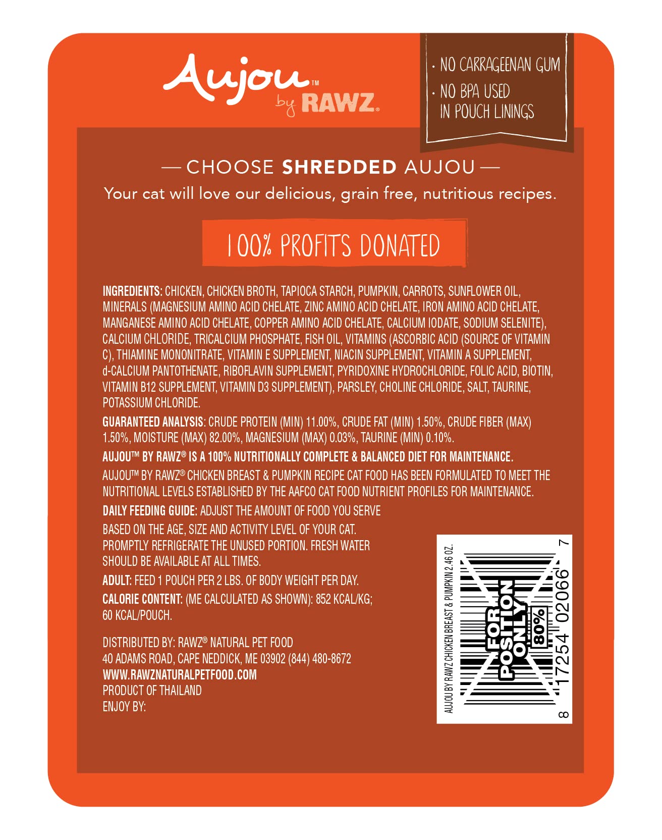 Rawz Aujou pouch-2 display emphasizes portion control for cat feeding routines