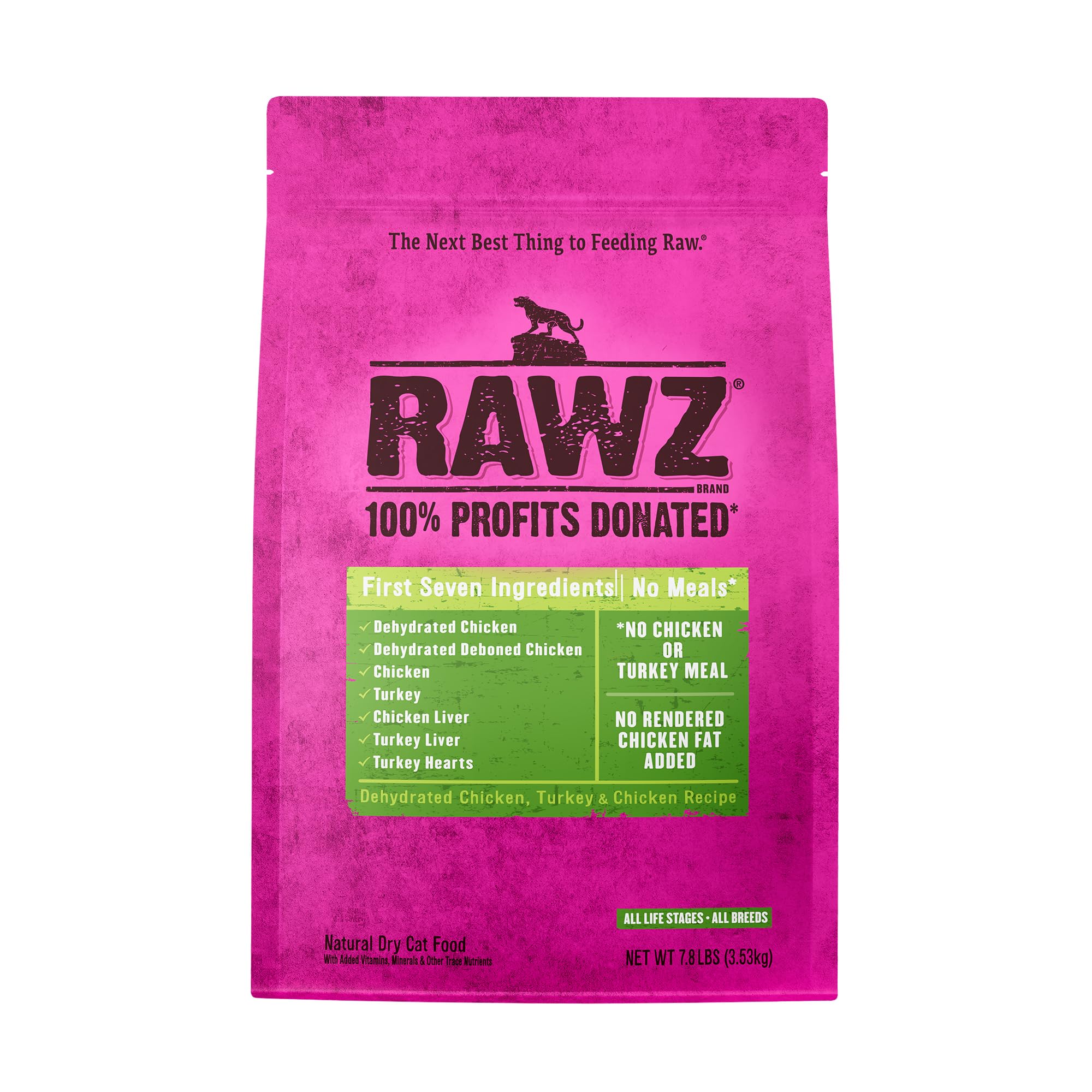 Rawz Dehydrated chicken-turkey-chicken-recipe bowl illustrates a high-protein cat meal.