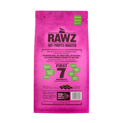 Rawz dehydrated chicken-turkey recipe close-up of ingredients; supports grain-free nutrition.