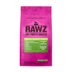 Rawz dehydrated chicken-turkey recipe packaging front; grain-free, high-protein cat food.