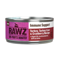 Rawz Immune Support cat food can with turkey liver and cranberry flavor for cats.