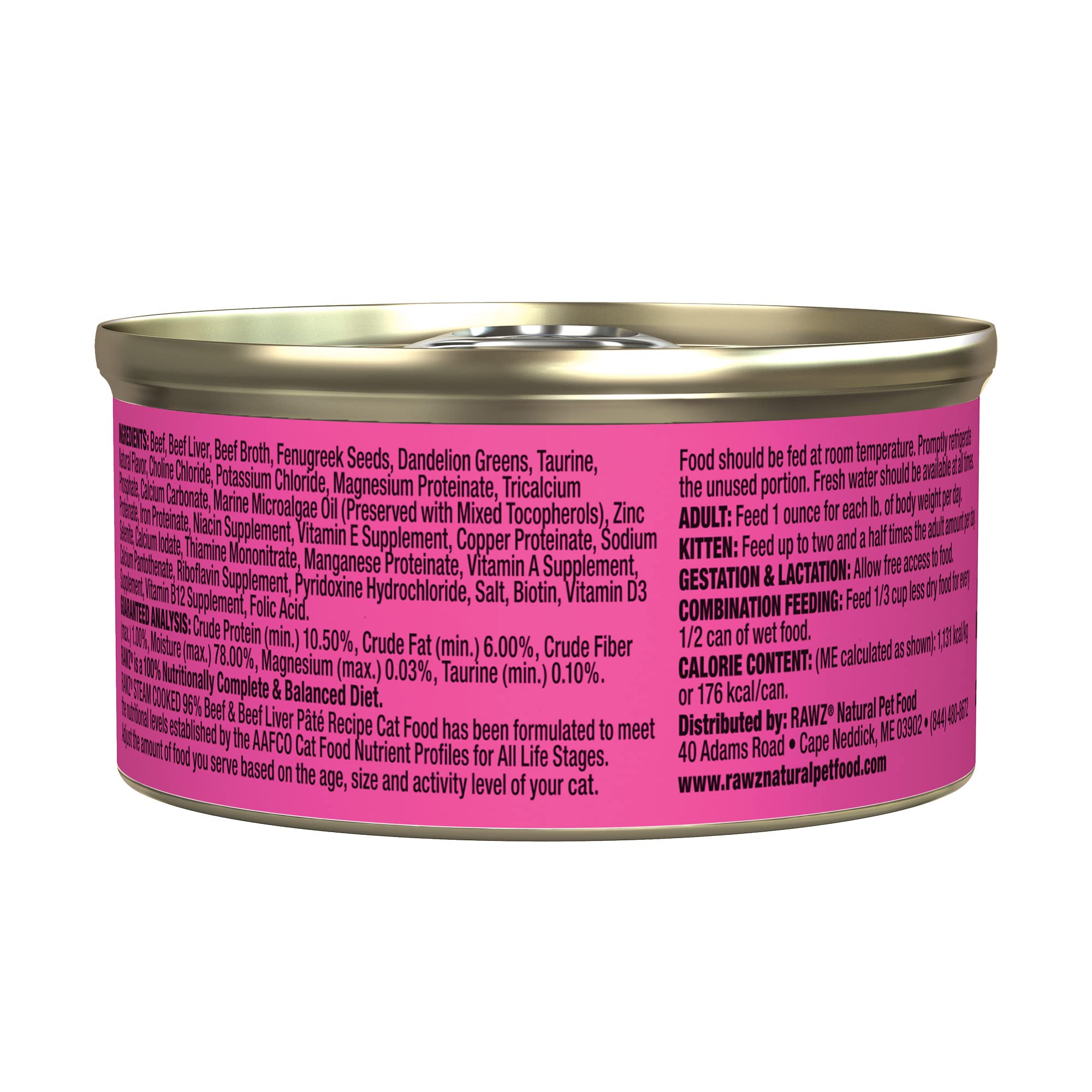 RAWZ pate real meat first-ingredient shot suggests appealing texture for cats.