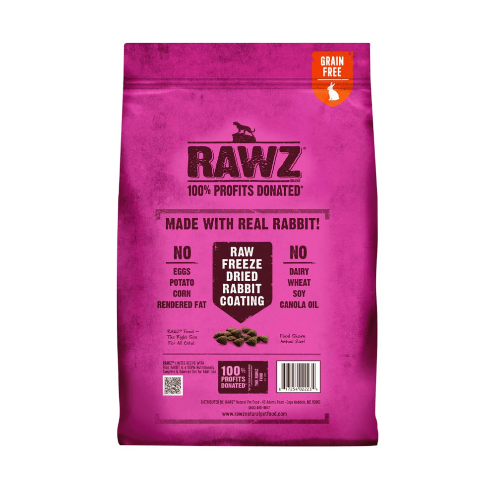 Rawz Real Rabbit dry food bowl serve shows cats enjoying a complete meal.