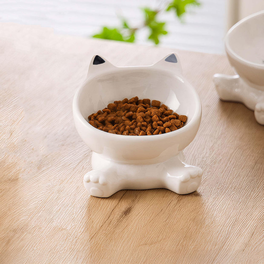 Raytrue-X raised cat bowl base stability prevents tipping during meals.