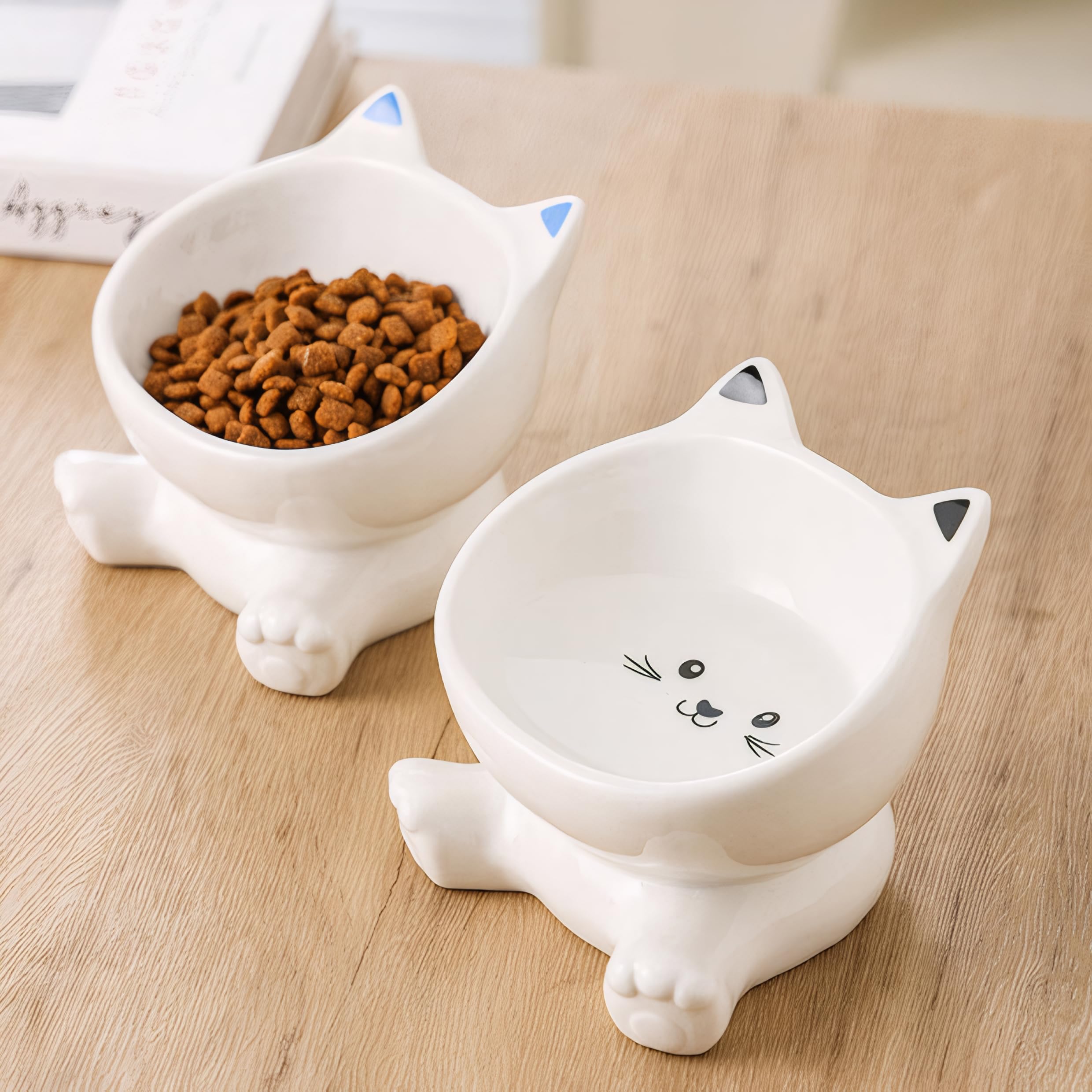 Raytrue-X raised cat bowl easy-clean glaze supports quick wipe-down.