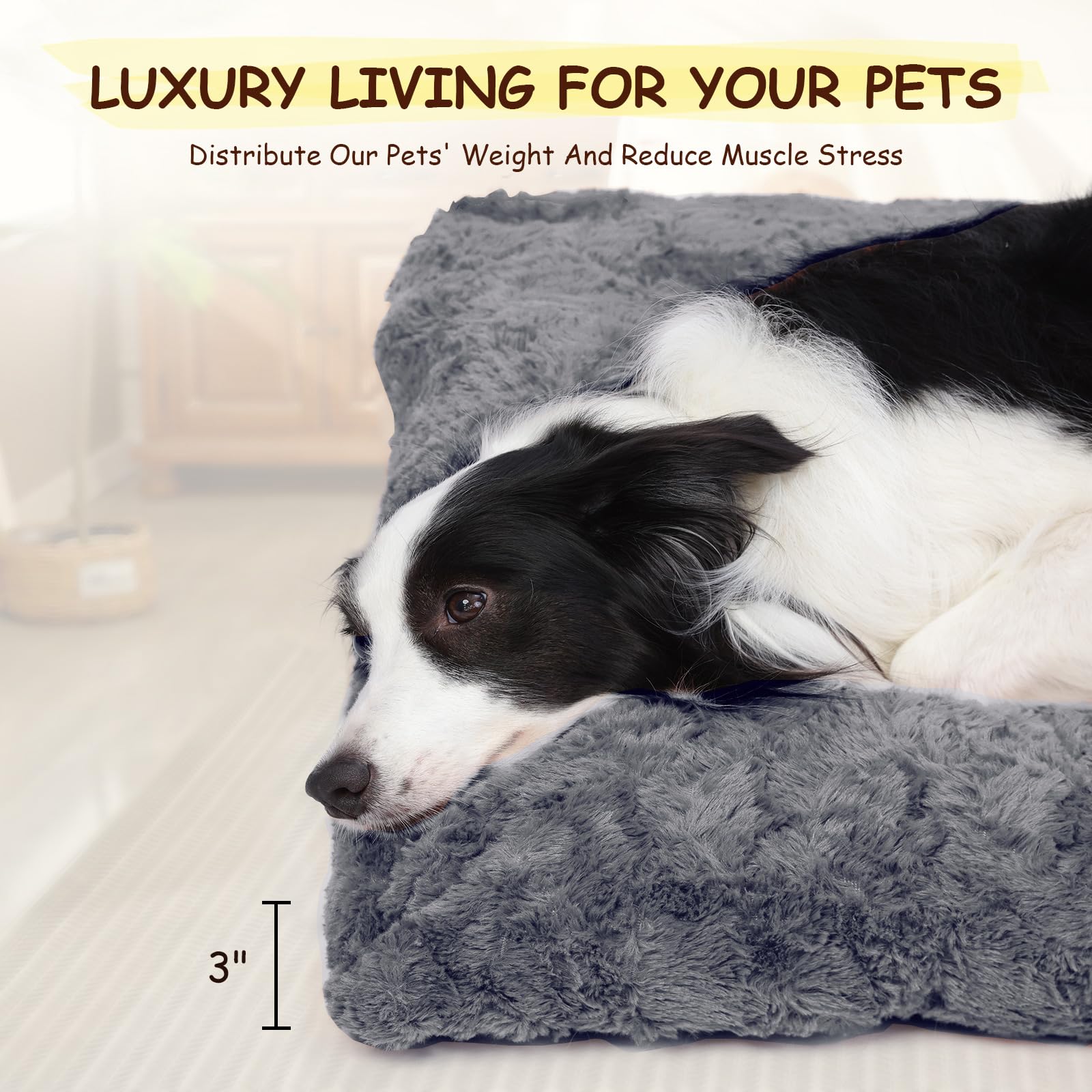 Razyzil Fluffy Dog Bed dark gray close-up highlights ultra-soft plush fabric for comforting naps.
