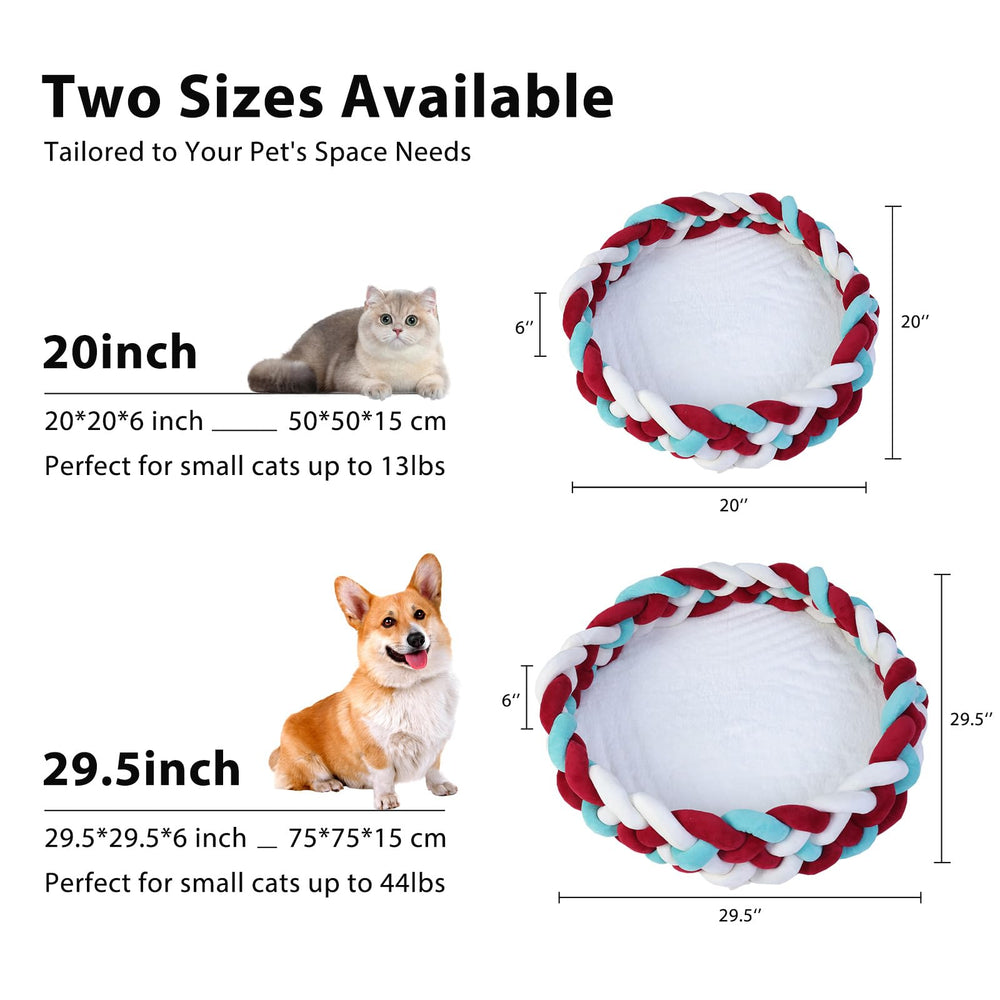 Razyzil round bed cushion detail highlights plush comfort and easy-care fibers.