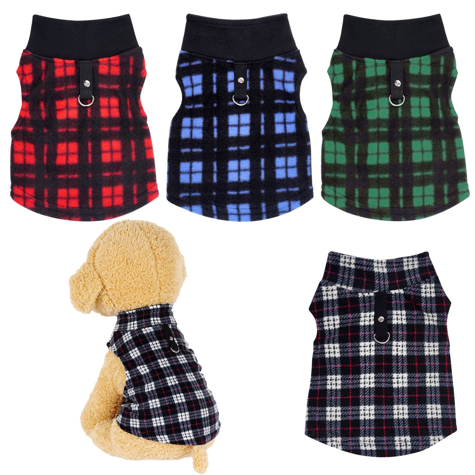 Rbenxia buffalo plaid dog sweater front view, warm fleece for cozy outdoor walks.