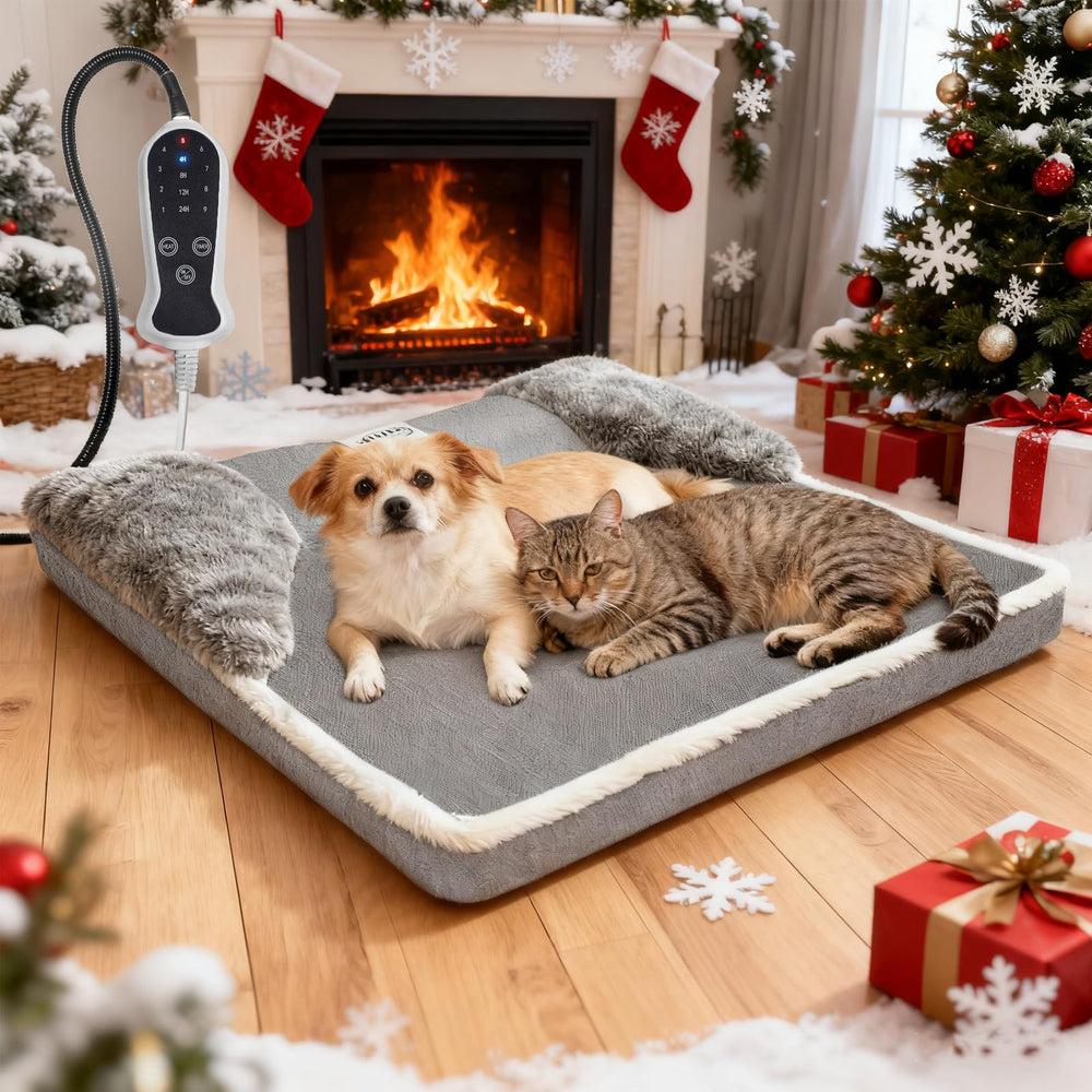 RC SLL heated dog bed 20x20 gray cover provides cozy warmth