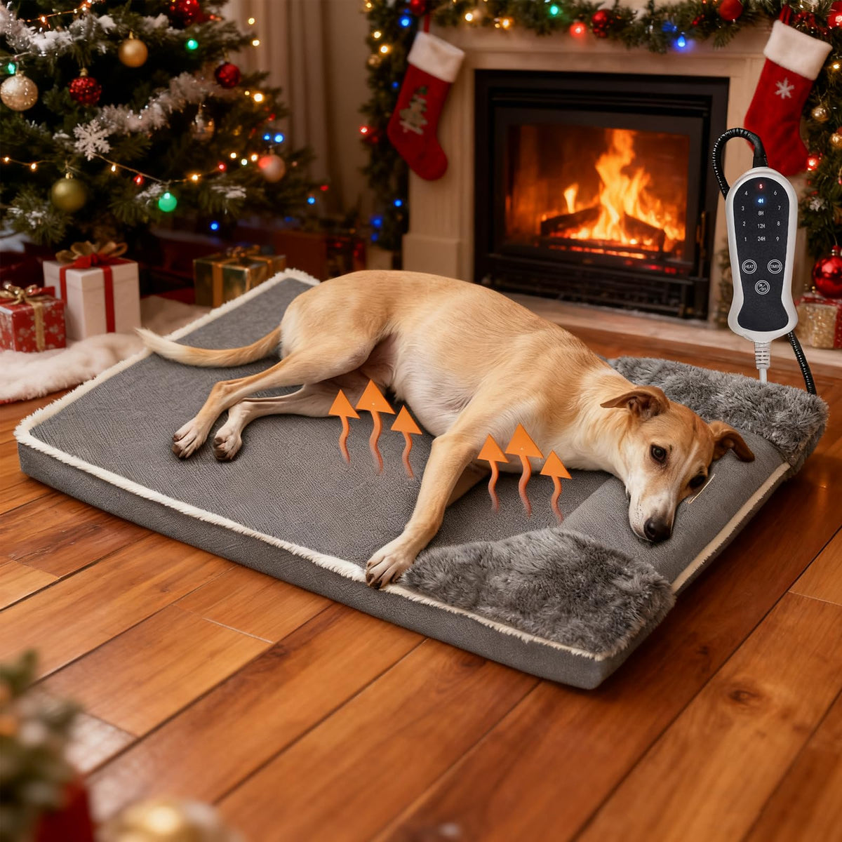 RC SLL heated dog bed large 40x27 front view offers cozy warmth for chilly evenings.