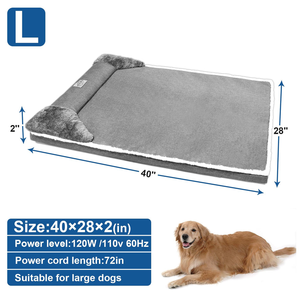 RC SLL heated dog bed large 40x27 removable cover for easy machine washing.