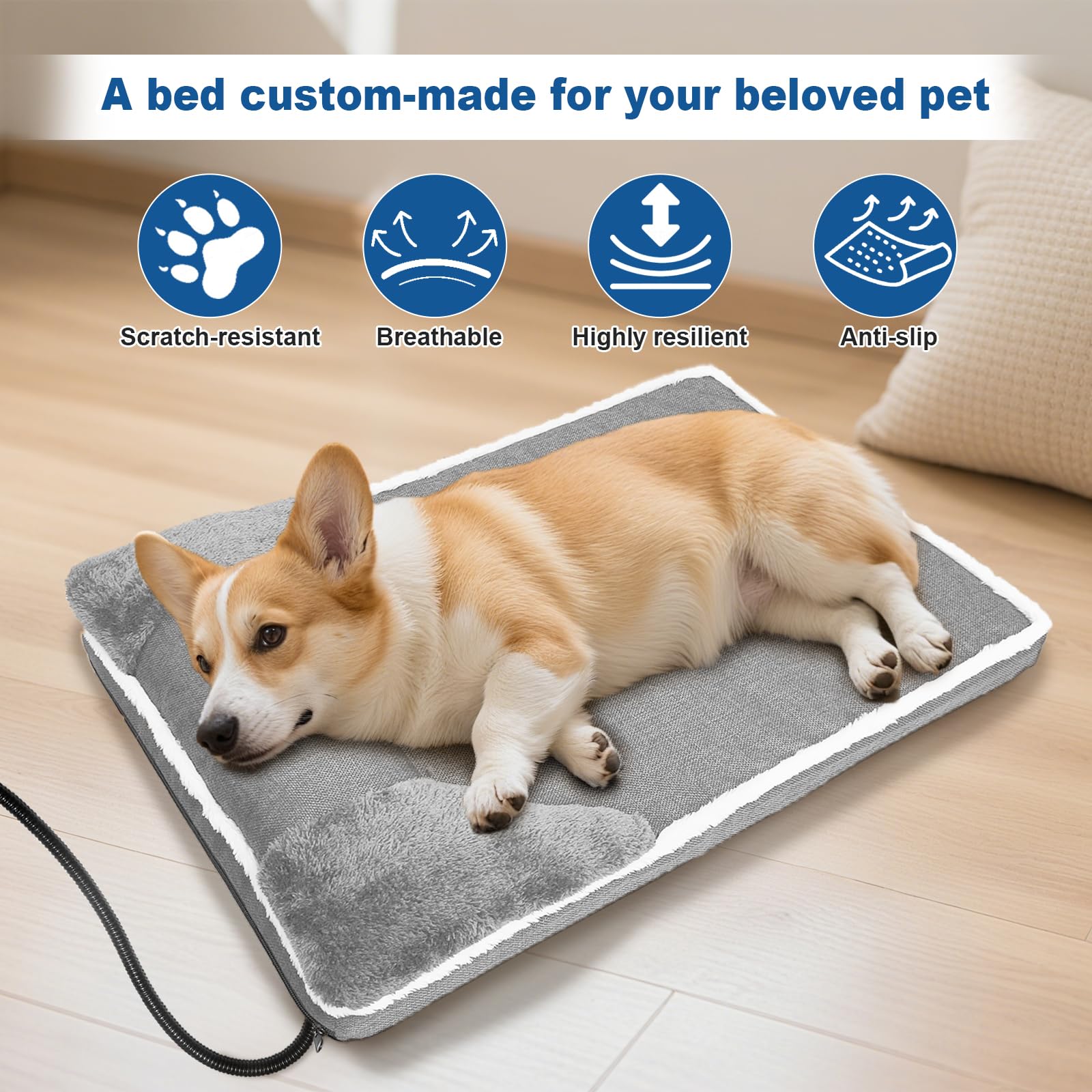 RC SLL heated dog bed large 40x27 plush surface adds comfortable coziness.