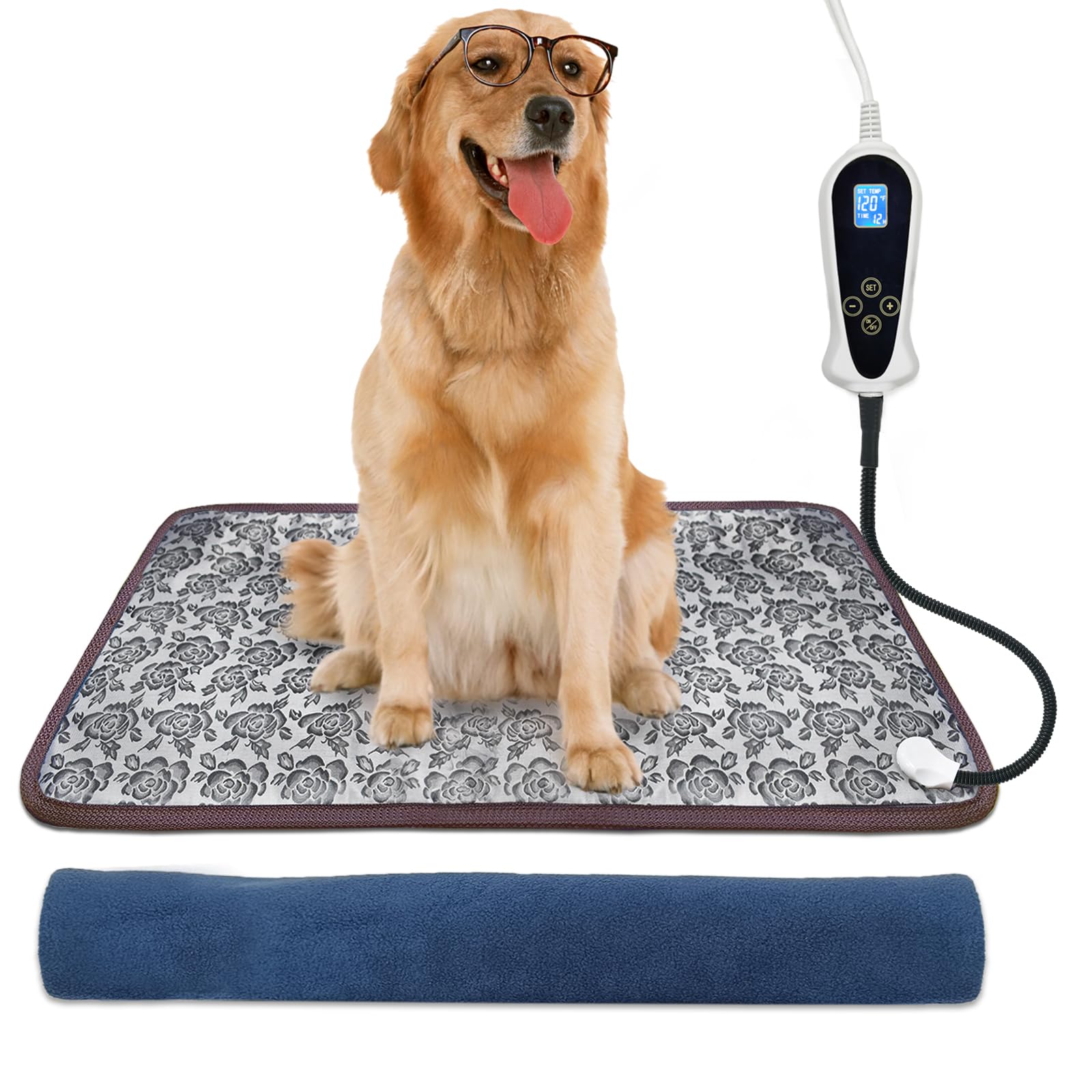 RC SLL heated dog bed rose front view showing cozy design and size fit