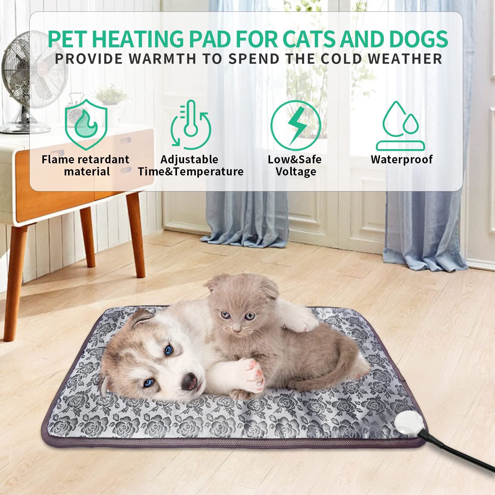 RC SLL heated dog bed rose in-use with dog illustrating safe placement on flat surface