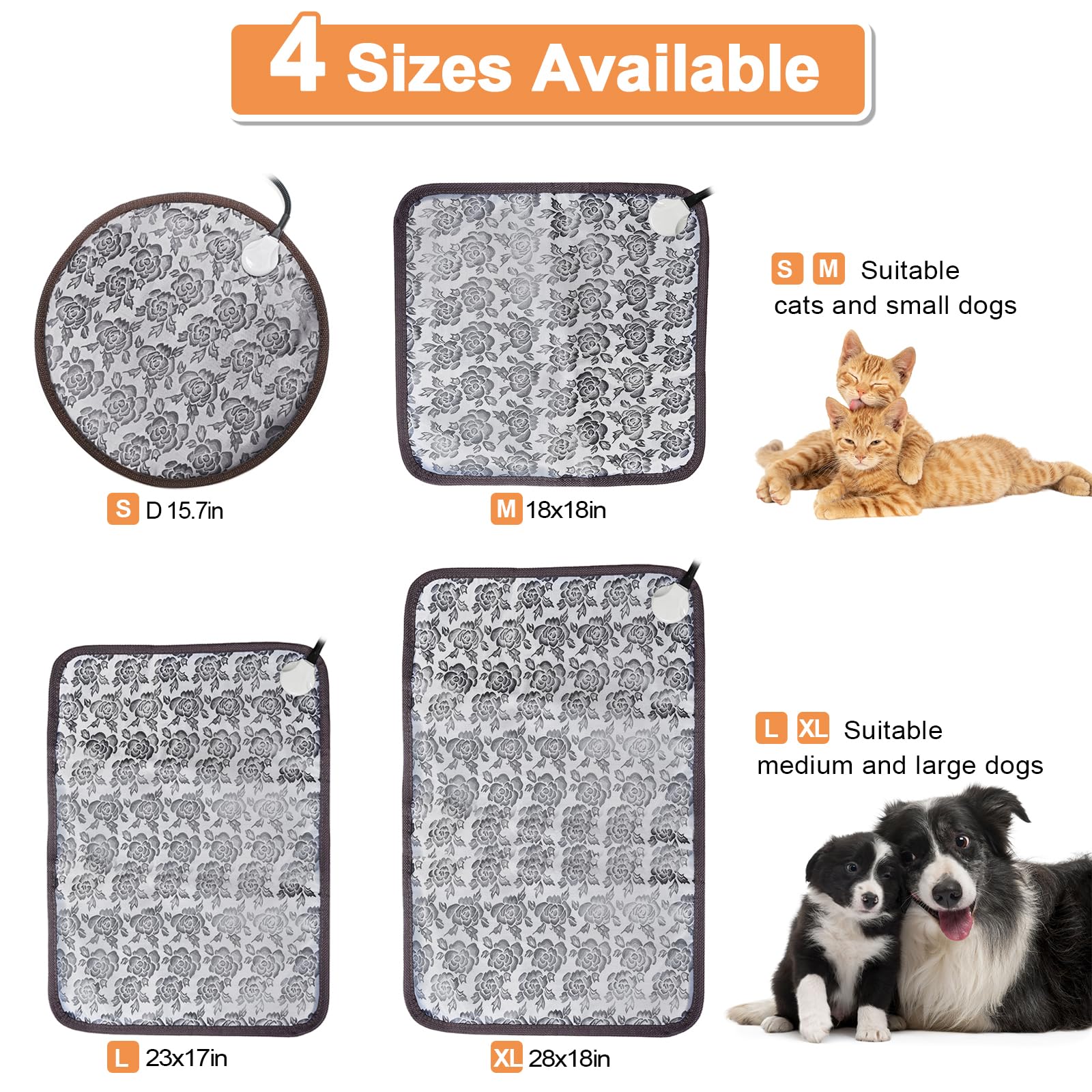 RC SLL heated dog bed rose safety features include UL wiring and sensor