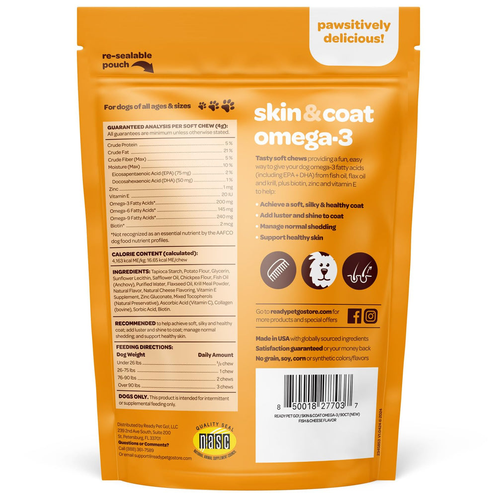 Ready Pet Go! dog chew close-up for easy daily omega-3 routine.