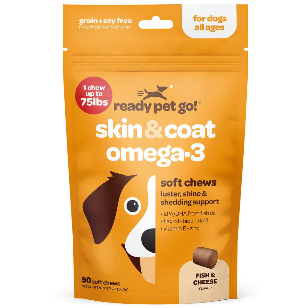 Ready Pet Go! chew-for-dogs scene shows feeding for dogs up to 75lbs.