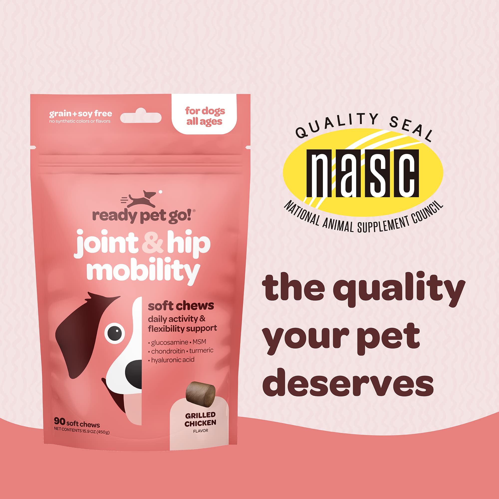 Ready Pet Go USA-made dog chews bottle emphasizes American craftsmanship.