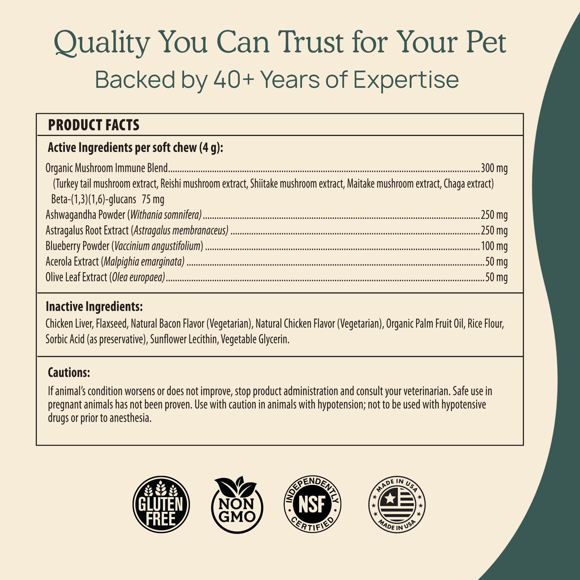 Real Mushrooms Immune Pet Chews made in USA with 40+ years of mushroom expertise.