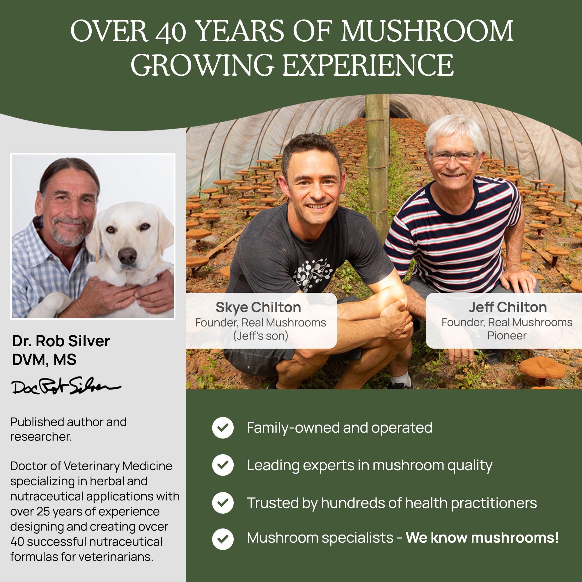 Real Mushrooms Turkey Tail US-manufactured badge signals domestic production quality.