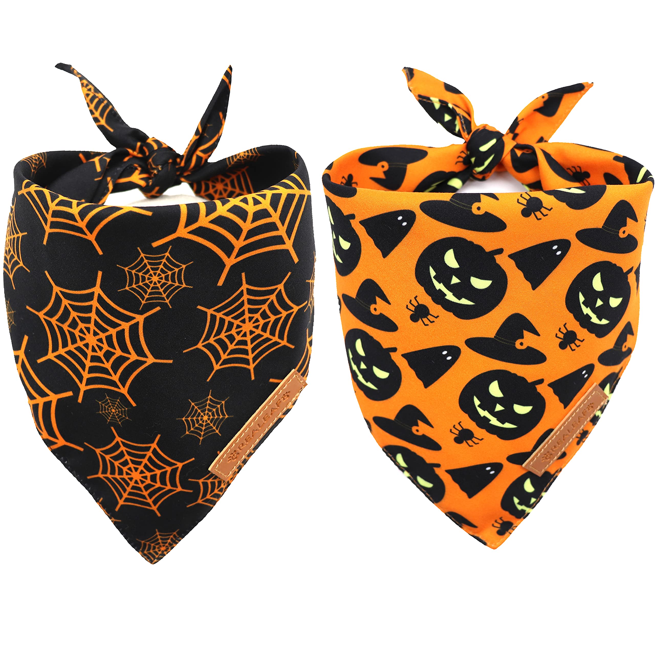 Realeaf Halloween dog bandana pumpkin pattern for festive photos and doggy style