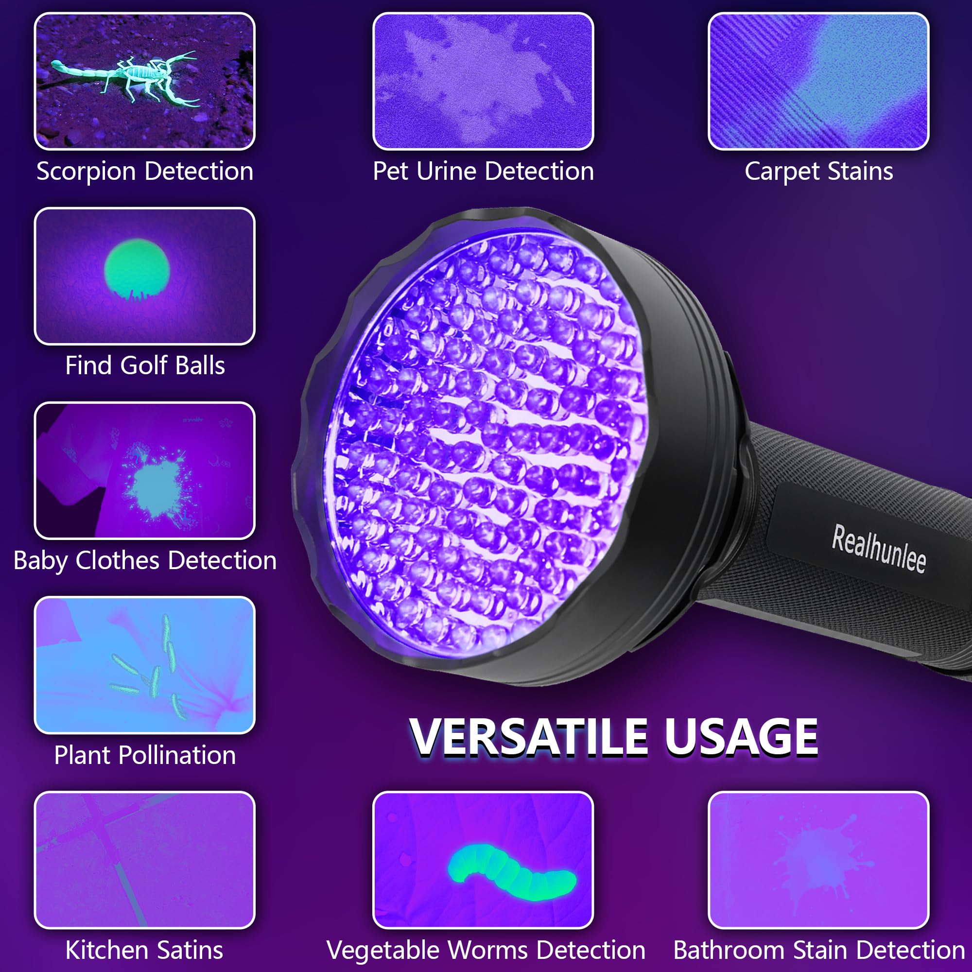 Realhunlee UV flashlight reveals bed bug traces in rooms