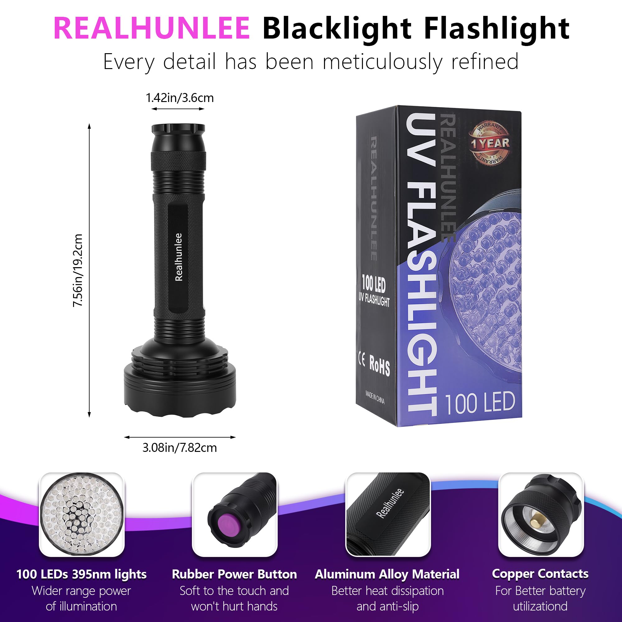 Realhunlee UV flashlight shows scorpion traces under UV light