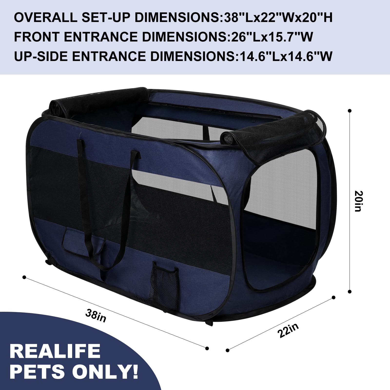 Realife dog enclosure shows breathable mesh windows for airflow.
