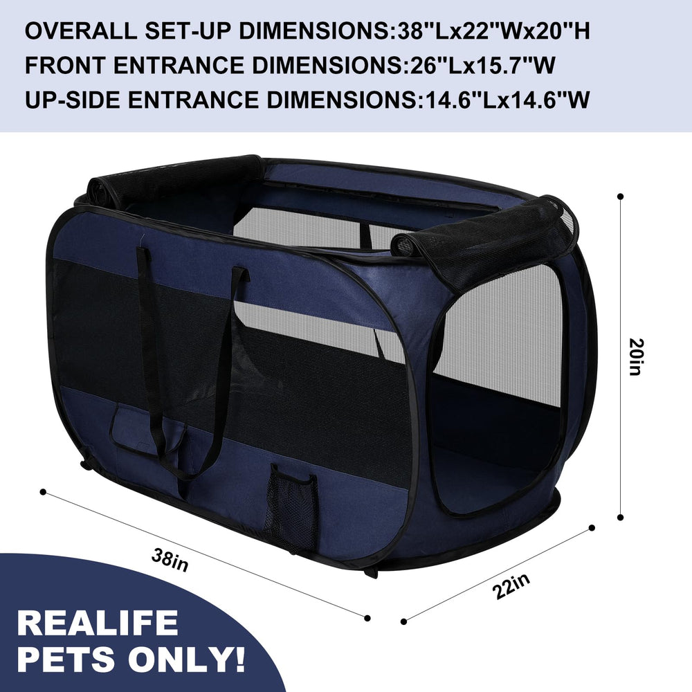 Realife dog enclosure shows breathable mesh windows for airflow.