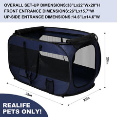 Realife dog enclosure shows breathable mesh windows for airflow.