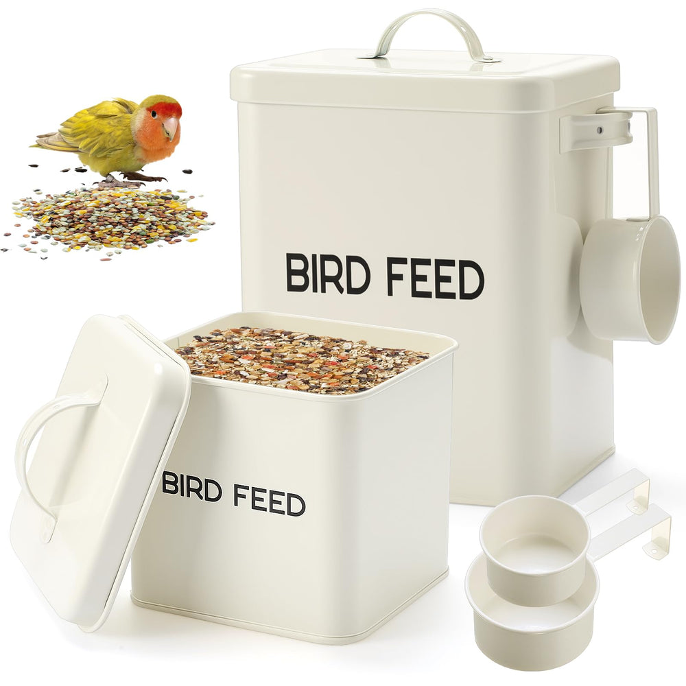 Reallnaive large bird-seed container with lid keeps seeds fresh and organized.