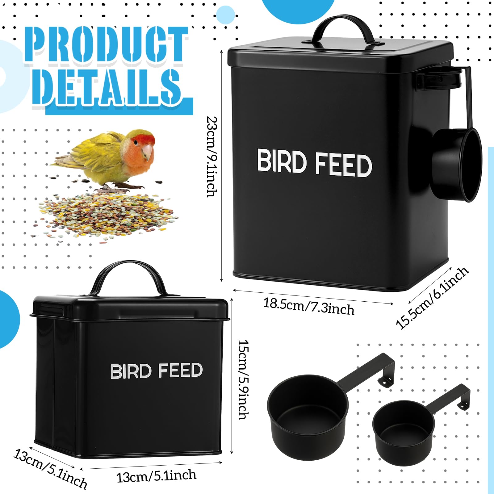 Reallnaive small bird seed container 5x5x6 stores snacks neatly and within reach