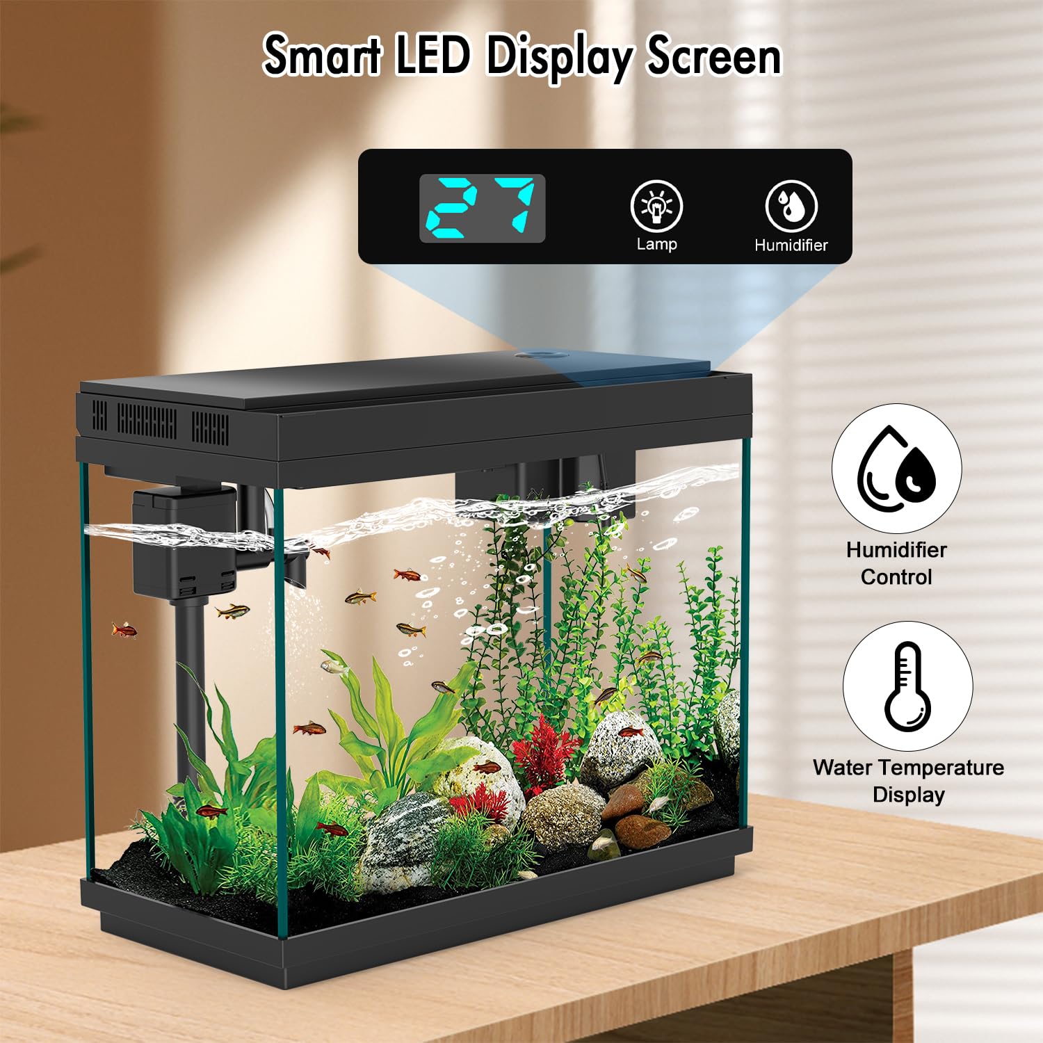 Rechale smart aquarium 7-color LED mood lighting enhances decor and ambiance
