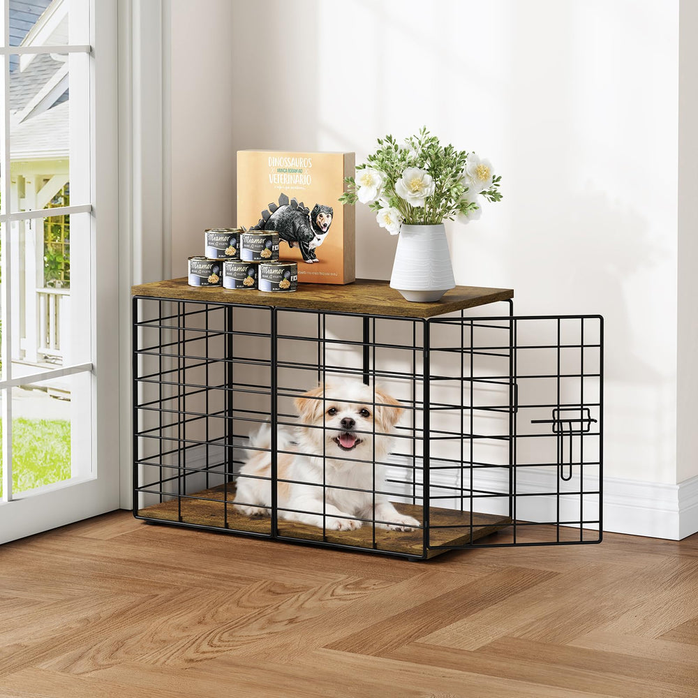 Rechgosh 24-inch dog crate end table shown in a living room setup for small dogs.