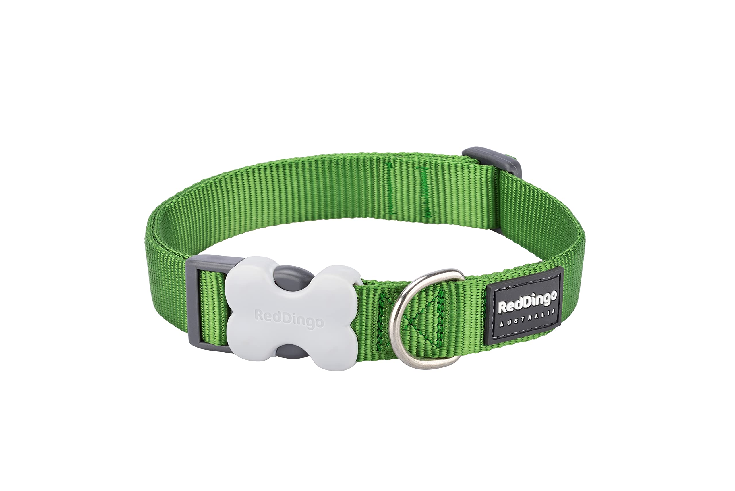 Red Dingo Classic Dog Collar adjustable-length demonstrates customizable, comfortable fit for growing dogs.