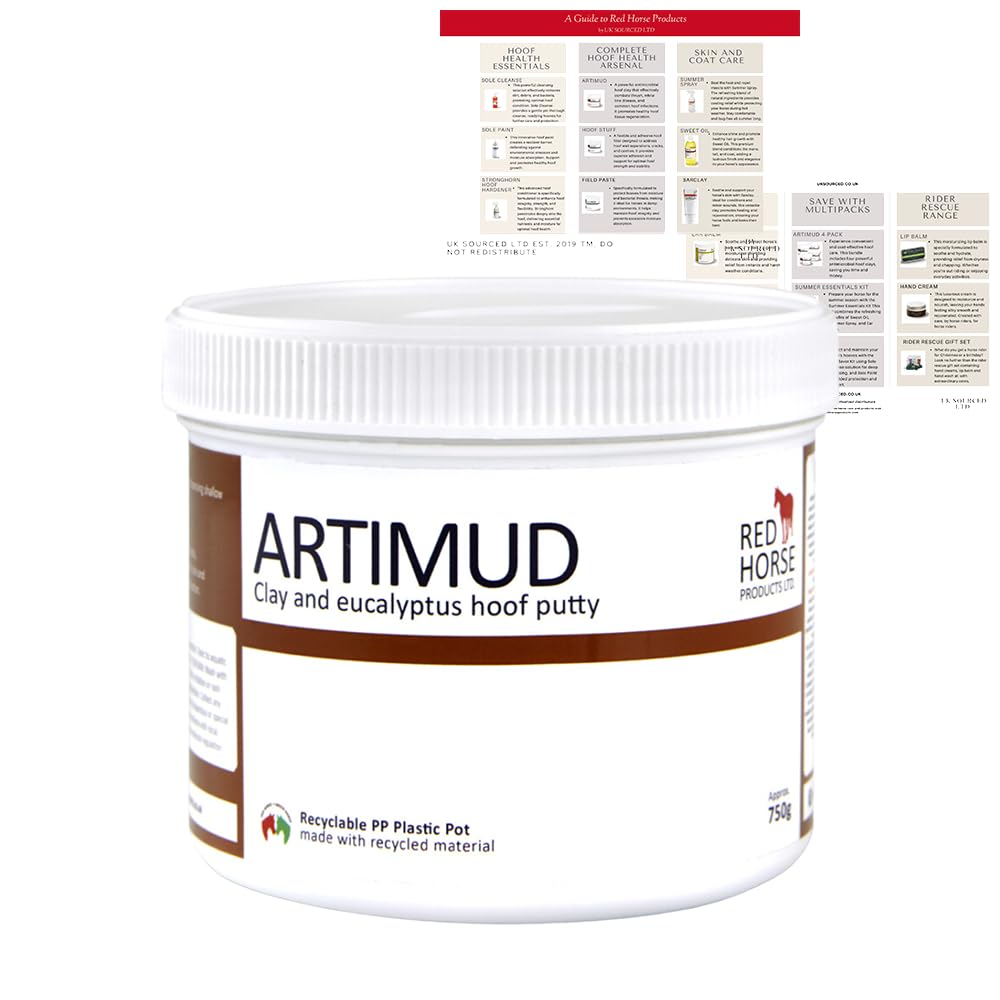 Red Horse Artimud Hoof Clay 750g pack with updated label for durable hoof protection.