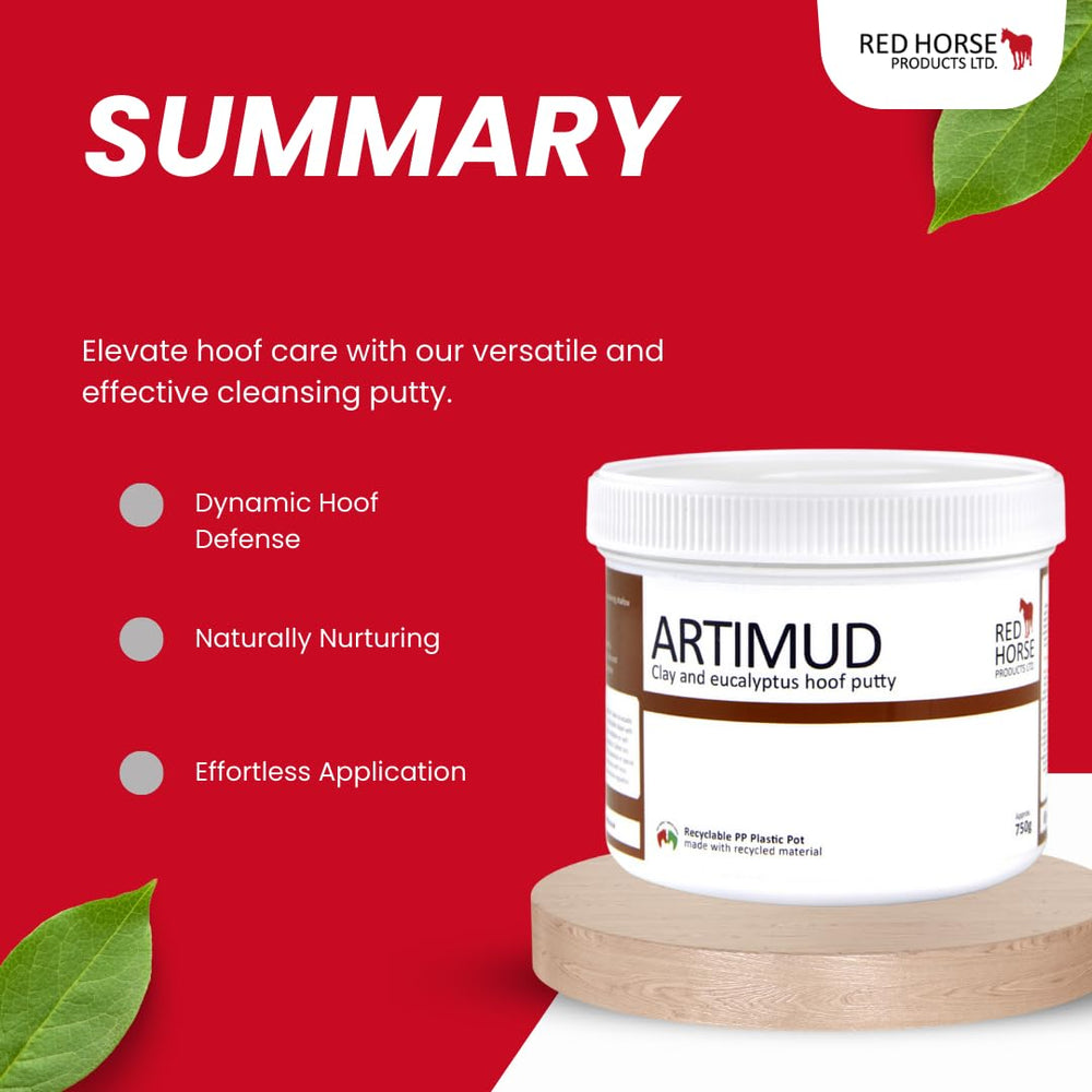 Red Horse Artimud Hoof Clay ingredients listing clay, zinc, eucalyptus, honey.