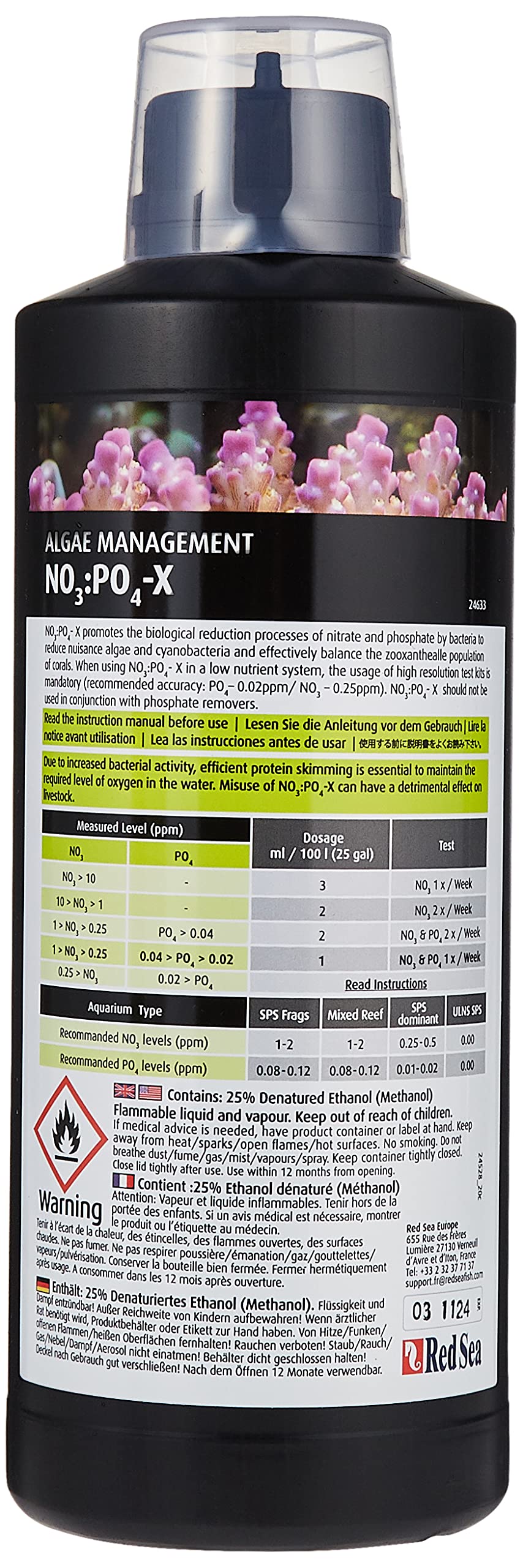 Red Sea NO3:PO4-X label closeup highlights nutrient-reduction formula