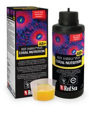 Red Sea Reef Energy Plus 500ml bottle label supports vibrant colors in reef tanks.