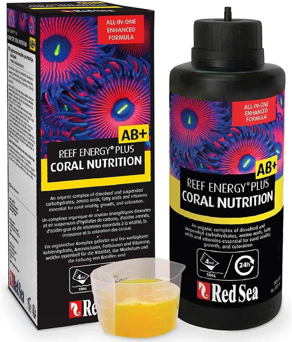 Red Sea Reef Energy Plus bottle-front view highlighting reef nutrition for corals.