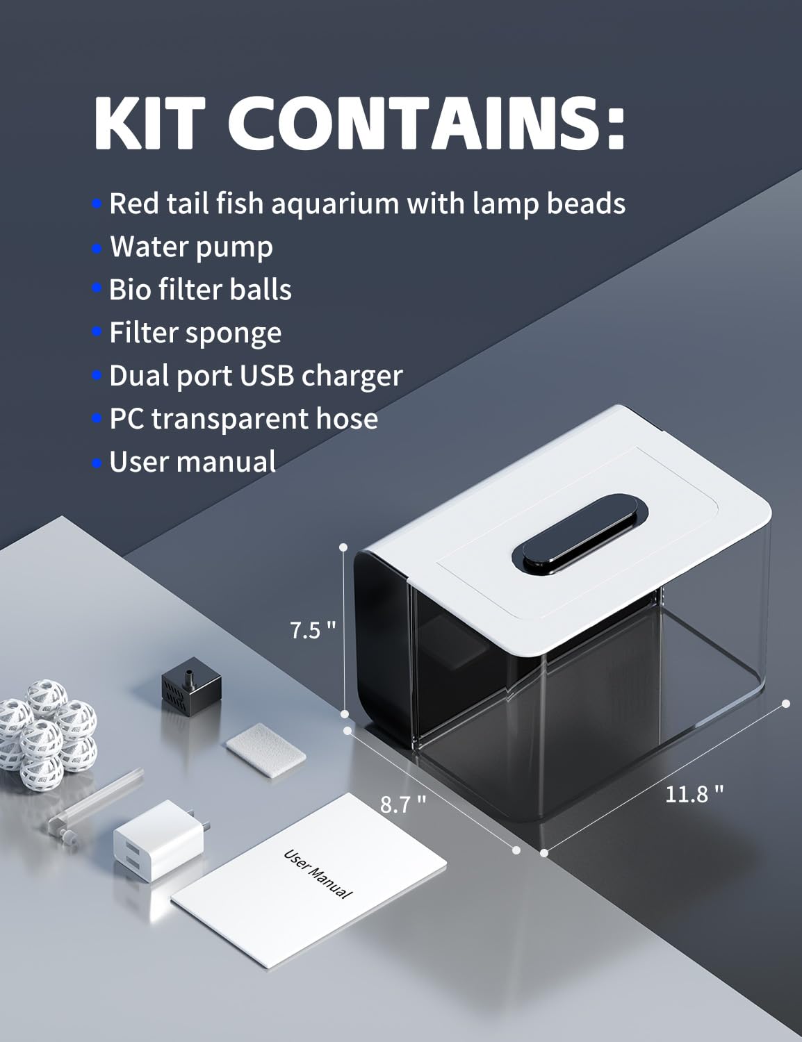 Bio-filter balls included in Red Tail Fish 2.5-gallon kit