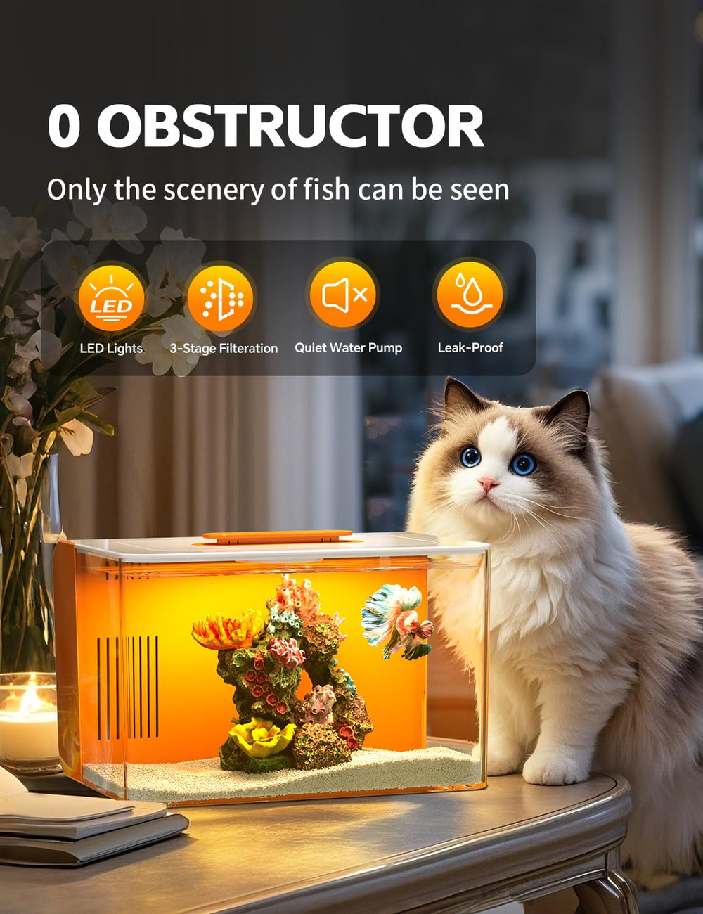 RED TAIL FISH back filtration system maintains clear water with compact setup.