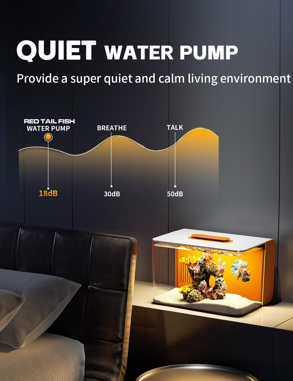RED TAIL FISH high-impact acrylic tank offers durability for homes with kids.