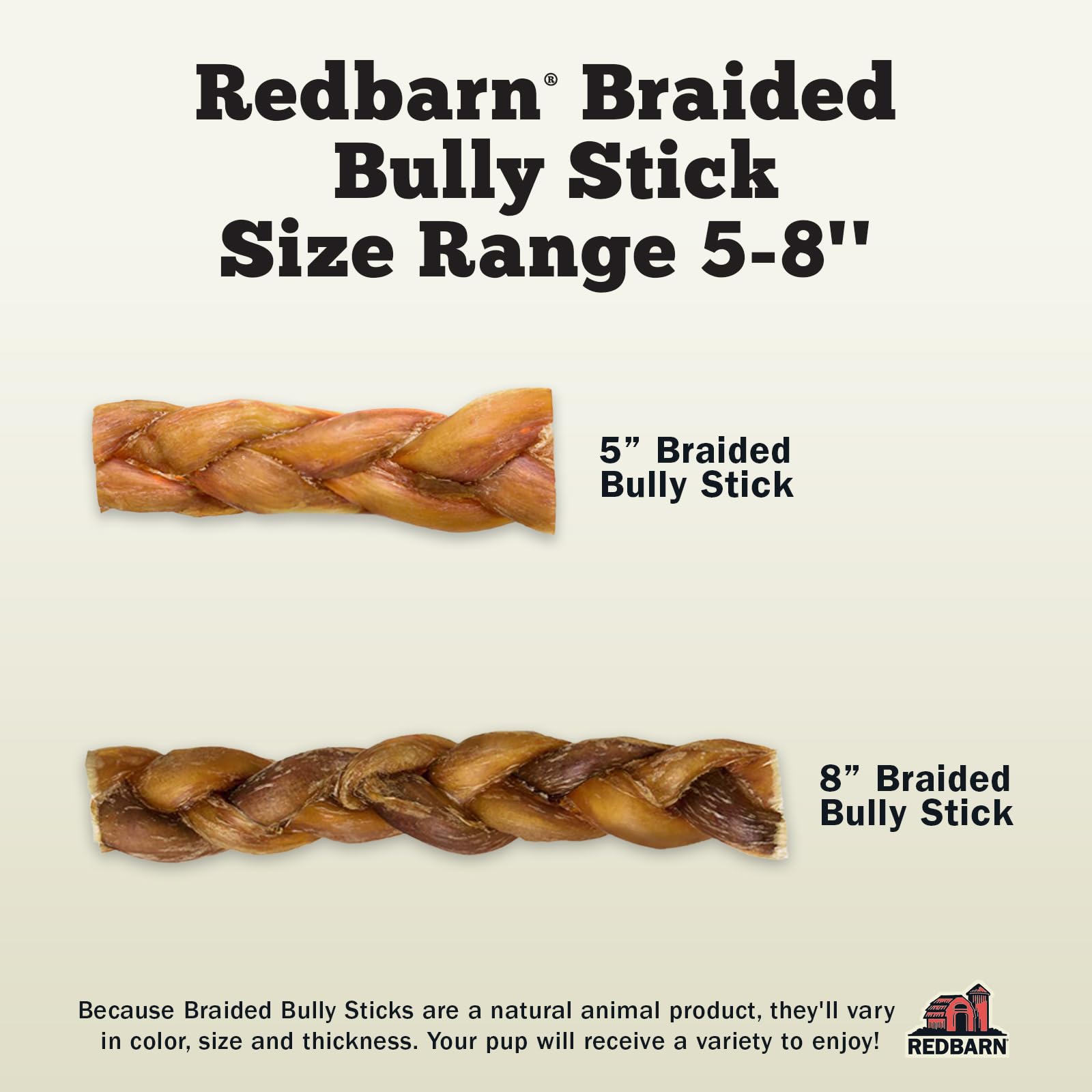Redbarn 8oz bag — packaged by weight for consistent chew quantity.