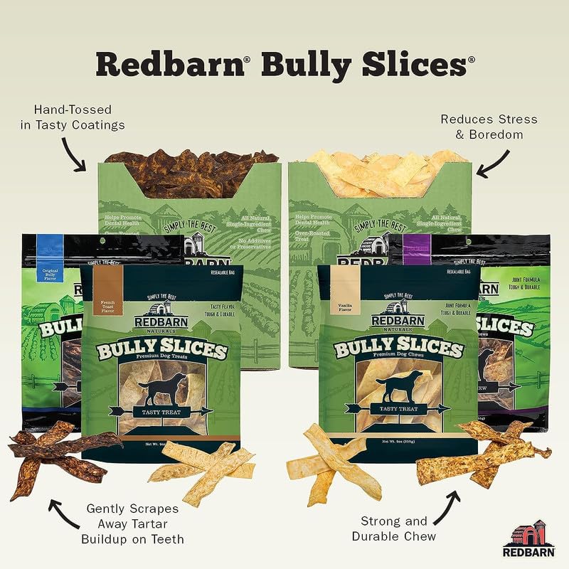 Redbarn Bully Slices grain-free rawhide alternative spotlighting natural ingredients