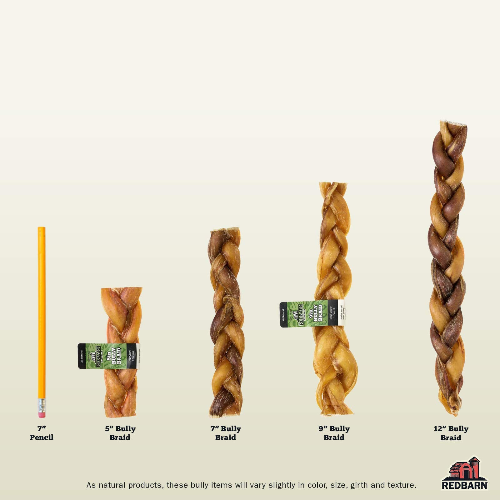 Redbarn bully stick packaging variation demonstrates batch-to-batch packaging.
