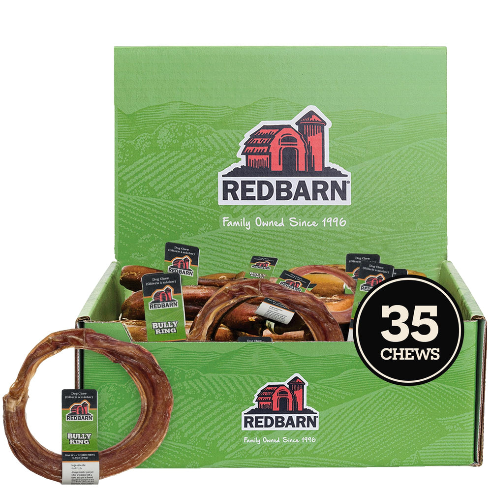 Redbarn Bully Stick Rings close-up shows natural texture for a satisfying chew.